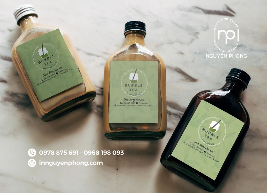 In sticker dán chai trà sữa